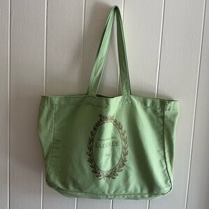 Laduree Green Gusseted Tote Bag Made In France Shopping Bag Canvas Cotton Paris